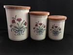 Lenox Poppies On Blue Floral Wood Lid Round Vintage Canister Set Of 3.. Fixed Price $53.97.