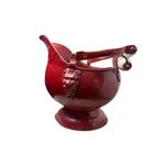 Vintage Red Metal Coal Scuttle Lion Head Figural Handle Blue White Ceramic. Fixed Price $65.00.