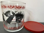 Glass Sour Cream Jar Vintage Hazel Atlas Red Lid Black Kettle Old Fashioned. Fixed Price $16.99.