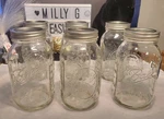 Ball Mason Jars 32 Oz Quart Regular Mouth Fruit Orchard Embossed Glass Lot Of 6. Fixed Price $24.00.