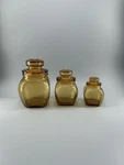 Vintage Honey Amber Glass Canister Set 3 Lidded Jars Mcm Kitchen Storage. Fixed Price $49.99.