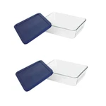 Pyrex 6-CUP Glass Dish 7211-PC Dark Blue Lid 2-PACK Made In Usa. Fixed Price $48.95.