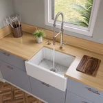24 Inch White Reversible Smooth / Fluted Single Bowl Fireclay Farm Sink. Fixed Price $474.40.