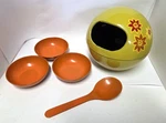 Vtg Space Age Fred Roberts Snack Serving Set Melamine Orange Green Flowers 5 Pc. Fixed Price $49.00.