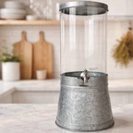 Pottery Barn Galvanized Metal Glass Drink Dispenser Silver Farmhouse Beverage. Fixed Price $60.00.