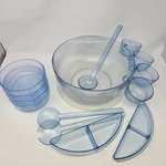 Vintage Tupperware Blue Preludio Entertaining Set 15 Piece Punch Salad Bowl Dip. Fixed Price $75.00.