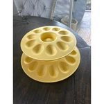 Tupperware Yellow Two Tier Deviled Egg Tray Server Stand 3985A-1 3984A-1 Euc. Fixed Price $24.00.