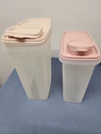 Set Of Tupperware Stor And Pour Pantry Containers W/pink Lids #489-21/1588-1. Fixed Price $12.75.