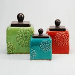 Drew Derose - Floral Multicolored 10, 9, 8 Inch Ceramic Food Storage Canisters. Fixed Price $34.99.