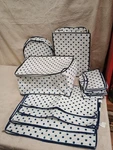 Lillian Vernon 9 Pc Zippered Storage Containers Blue White Polka Dots #61774. Fixed Price $60.00.