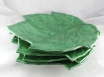Vintage Charles Houston Ceramic Dinnerware Green Leaf Serving Salad Plates Set 4. Fixed Price $129.50.