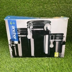 Anchor Hocking 4 Ceramic Canister Set - Black Clamp Lid Wooden Spoons New. Fixed Price $39.99.