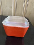 Vintage Red Pyrex Refrigerator Dish With Lid 501-0 4" 3" 2.5". Fixed Price $14.99.