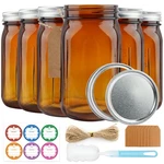 6 Pack Mason Jars 32 Oz, Amber Wide Mouth Canning With. Fixed Price $44.99.
