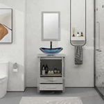 24 Inch Bathroom Vanity With Sink Glass Basin Mirror Faucet Pop Up Drain Combo. Fixed Price $237.99.