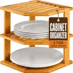 Plate Organizer For Cabinet - 3 Tier Bamboo Corner Shelf. Fixed Price $50.99.