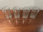 4 Quilted Tall Jelly Jars Hard To Find 5.25. Fixed Price $12.00.