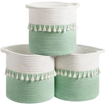 Danpinera 11" 3-PACK Woven Storage Baskets For Organizing Green, Boho Rope. Fixed Price $41.98.