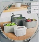 Gourmet Kitchen 8-PIECE Plastic Food Storage Container Set W/ Vented Lids. Fixed Price $25.00.