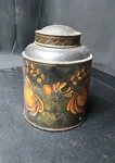 Antique Hand Painted Early American Tin Toleware Tea Caddy Cannister Folk Art. Fixed Price $44.99.