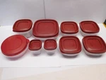 Lot Of 9 Rubbermaid Easy Find Food Storage Containers Dark Red Lids Square Round. Fixed Price $28.99.