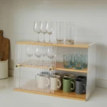 Household Storage Cabinet Bamboo Frame Sliding Door Sideboard Pantry Organizer. Fixed Price $78.03.