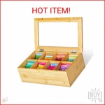 Royalhouse Big Natural Bamboo Tea Storage Organizer With Clear Acrylic Top Windo. Fixed Price $26.22.