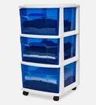 Homz 3-DRAWER Cart Organizer With Removeable Wheels, Medium, White & Blue. Fixed Price $34.65.