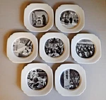 Rare 7PC Set Addams Family 8" Plates Atlas China Co Unusual Shape Charles. Fixed Price $595.00.