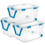 Sterilite 120 Qt Wheeled Gasket Box Stackable Storage Bin With Latch Lid, 3 Pack. Fixed Price $102.59.