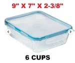 Snapware 6 Cups Pure Pyrex Glass Food Storage Container Rectangle & Plastic Lid. Fixed Price $19.95.