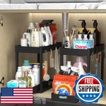 Pougny 2-TIER Under Sink Organizer Sliding Cabinet Basket Drawer W/ Hooks. Fixed Price $49.69.