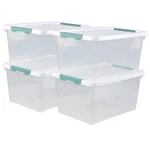 Cand 35 Quart Plastic Storage Latching Box With Handle, Clear BIN,4 Pack. Fixed Price $57.55.