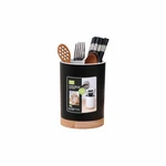 Bubble-fly Modern Kitchen Utensil Holder With Drainage, Black And Wood Base, .... Fixed Price $12.36.