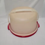 Vintage 10" Tupperware 684-2, 683-2, 624-4 Red Round Cake / Pie Keeper & Handle. Fixed Price $14.99.