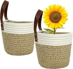 Cotton Rope Hanging Baskets For Organizing 2 Pcs Round Small Wall Light Brown. Fixed Price $23.22.