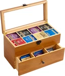 Wood Tea Bag Organizer, Storage Box With Clear Acrylic Window, 2-LAYER 14 Compar. Fixed Price $59.99.
