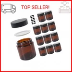 Bpfy 12 Pack 4 Oz Round Amber Glass Cosmetic Jars With Inner Liners, Black Lids,. Fixed Price $24.69.