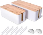 2 Pack Large Cable Management Box Wooden Style Cord Organizer And Cover For Tv. Fixed Price $40.37.