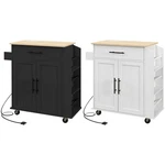 Homcom Kitchen Island With Storage Power Outlets, Rolling Cart. Fixed Price $115.99.