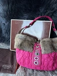 Nwt Vintage Coach Quilted Nylon Shoulder Bag W/real Rabbit Fur Trim. Fixed Price $225.00.