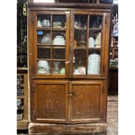 Antique Oak Glass Door Cabinet Rustic Display Hutch With Storage. Fixed Price $1653.00.