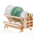 Bamboo Dish Drying Rack, 2 Tier Collapsible With Utensil Holder, Wo.... Fixed Price $40.17.