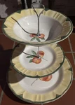 Gibson Peaches Three Tiered Cake Stand With Fruit Motif No Cracks Chips. Fixed Price $57.00.