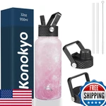 Konokyo 32OZ Insulated Stainless Steel Sport Water Bottle W/ Lids, Marble Blos. Fixed Price $35.92.