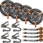 4 Pack Car Tie Down Straps For Trailers With Heavy Duty Chain Large, Orange. Fixed Price $111.98.