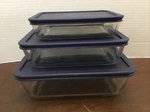 Pyrex Storage Plus CASSEROLES-7 PIECES-7210-7211-7212 Dark Blue Lids & Carrier. Fixed Price $32.00.