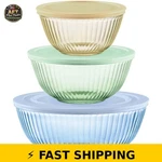 Pyrex Colors Tinted 3-PACK Mixing Bowls With Lids, Nesting Set. Fixed Price $64.99.