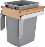 35 Qt Pullout Trash Can With Wood Top, 12" Face-frame, Silver Finish. Fixed Price $199.99.