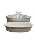 Vtg Corning Ware French White F-2-B Casserole Dish Qt. With Lid & Small F-15-B. Fixed Price $29.00.